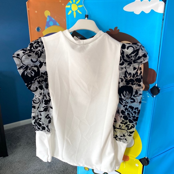 LAST 1! White Long Sheer Puff Sleeve High Neck Top - Picture 7 of 7